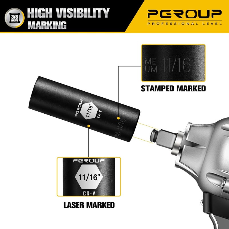 pgroup 3/8” Drive Deep Impact Socket, SAE(11/16 Inch socket), 6-Point, Cr-V Steel With Black Manganese Phosphate Coating - Image 5
